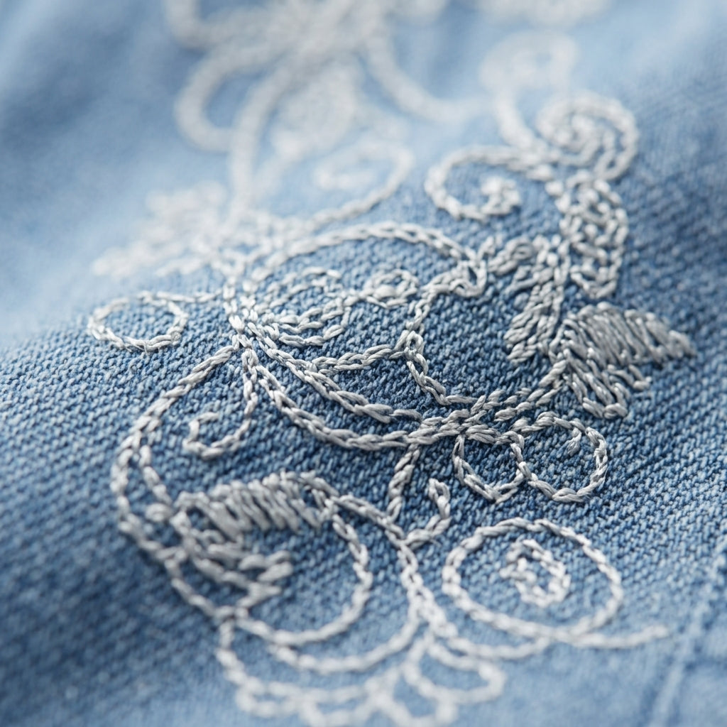 Blau bestickte Bluse