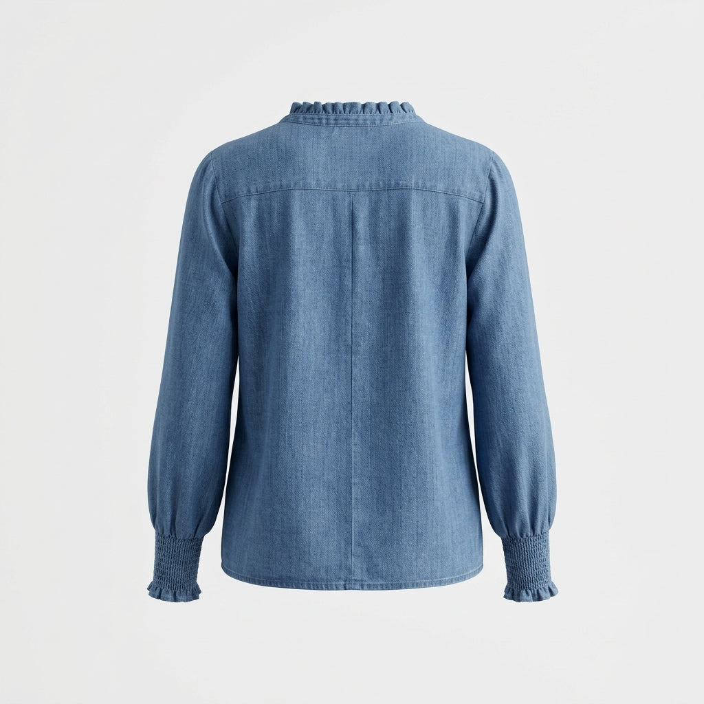 Blau bestickte Bluse