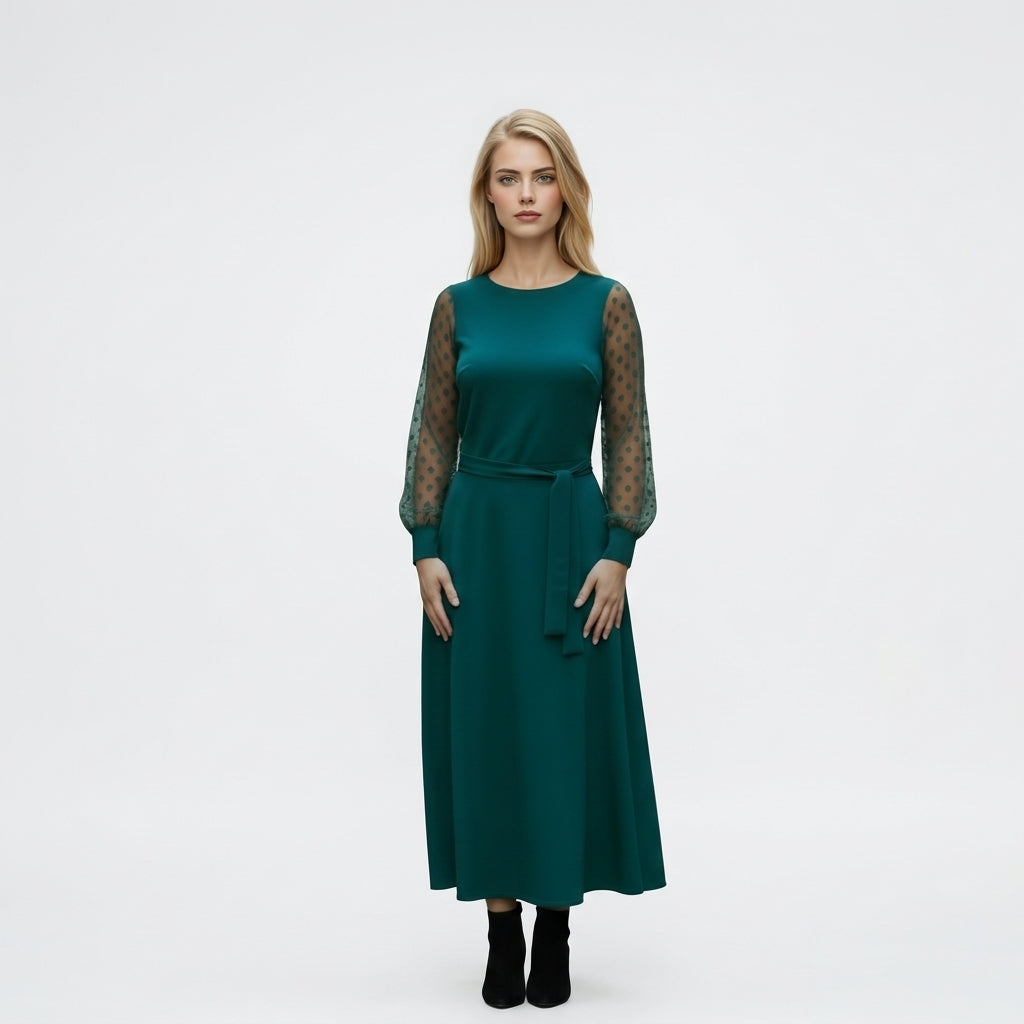 Blaugrün Midi Kleid