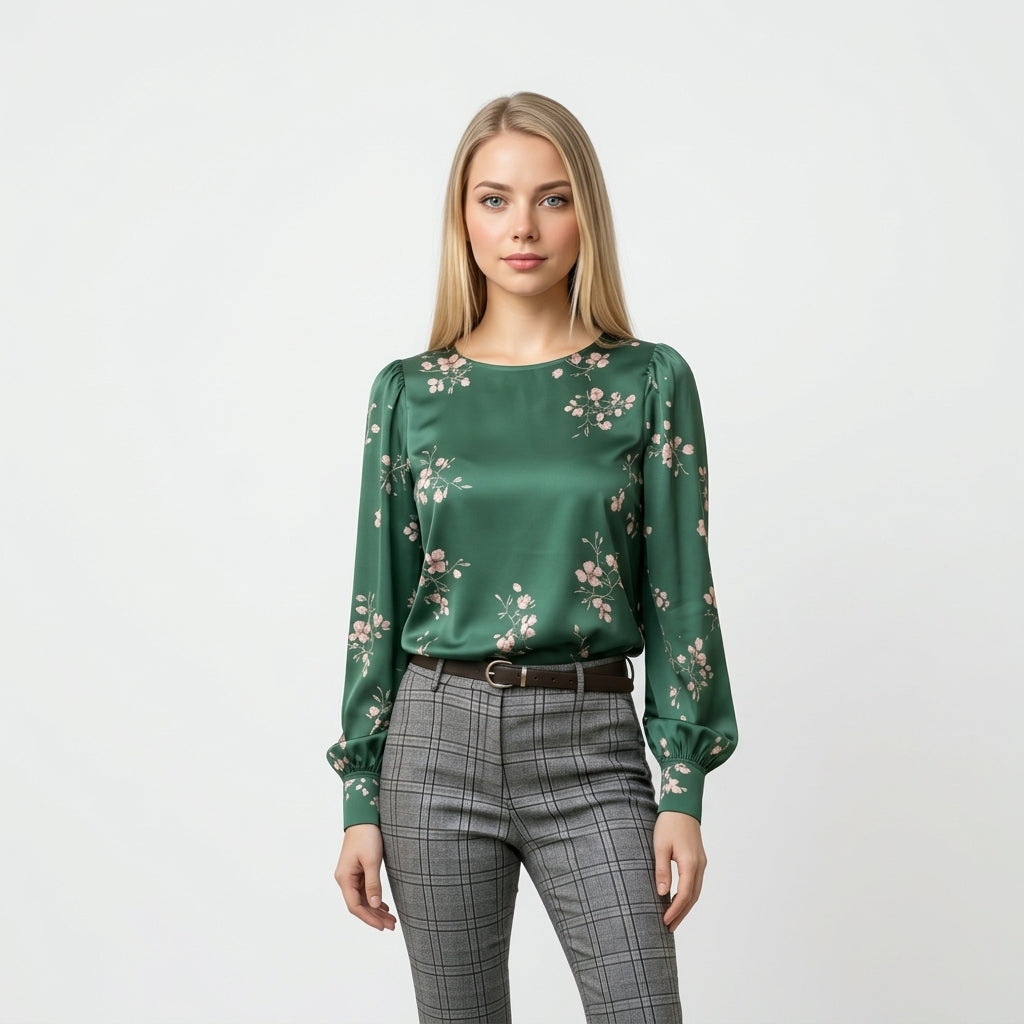 Grüne Blumenbluse