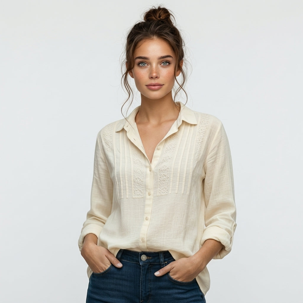 Weiße bestickte Bluse